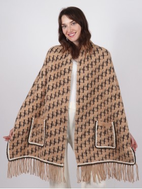 Cashmere Feeling Designer inspired Sleeved Cape with Pockets